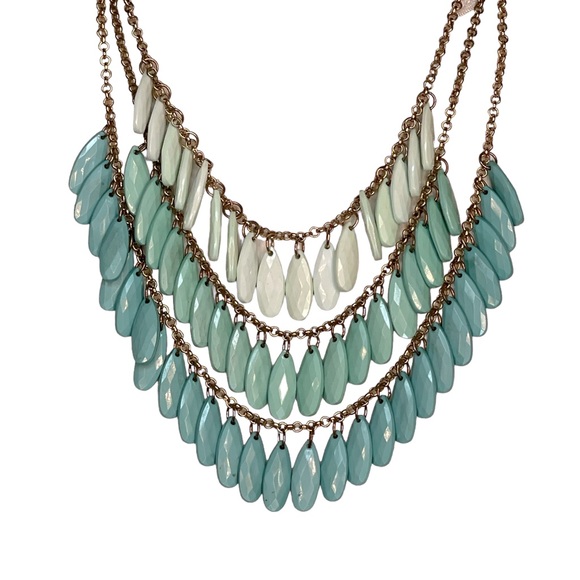 Gold-tone Triple-strand Necklace with Dangling Green Ombré Teardrop Beads - Picture 2 of 9